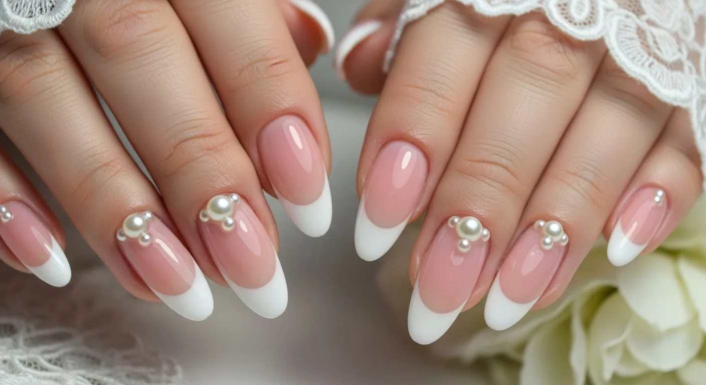 French Wedding Nails with Pearl Accents