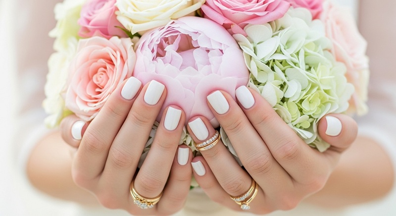 Bridal Manicure, Milky White “Funny Bunny” Nails
