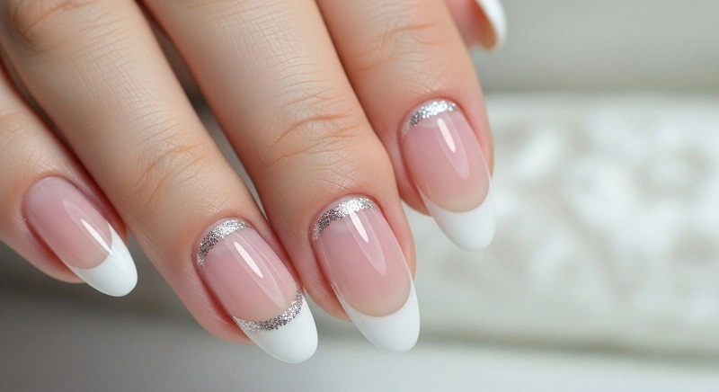 Glitter-Lined French Wedding Nails