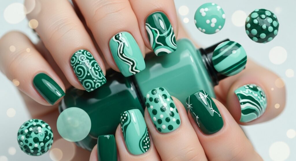 nail colors 2025, Green Nail Designs