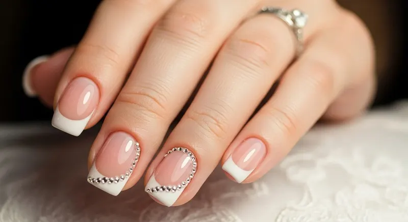 Sheer French Nails with Crystals