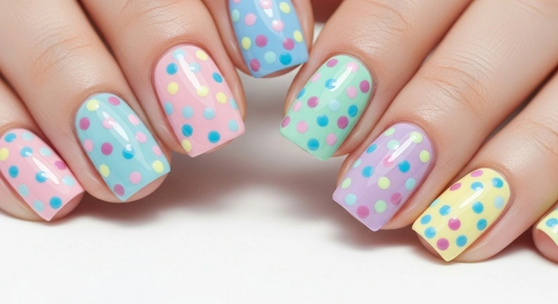 Polka Dot Nail, Cute Short Nail , Idea for short Nail