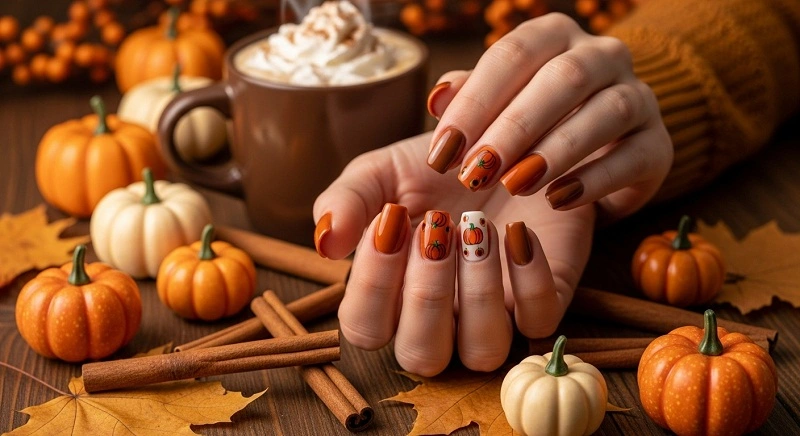 Pumpkin Spice Themed Nails 