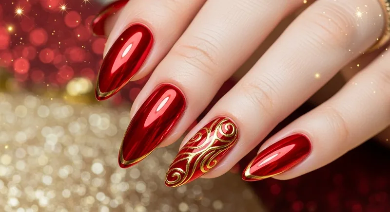 20 Best Chrome Nail Colors for a High-Shine Manicure Red Chrome With Gold Accents