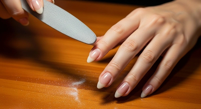 shaping curved natural nails into an almond shape