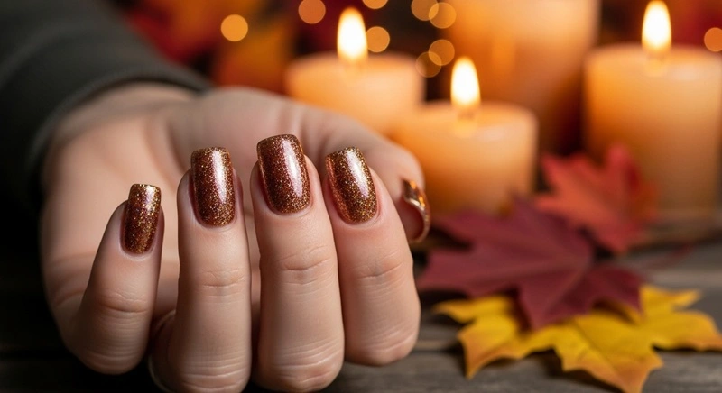 Glittery Autumn Nails, October Nail